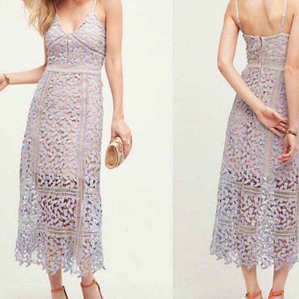 Elliatt Lavender Lace Midi Dress with Elegant Detailing